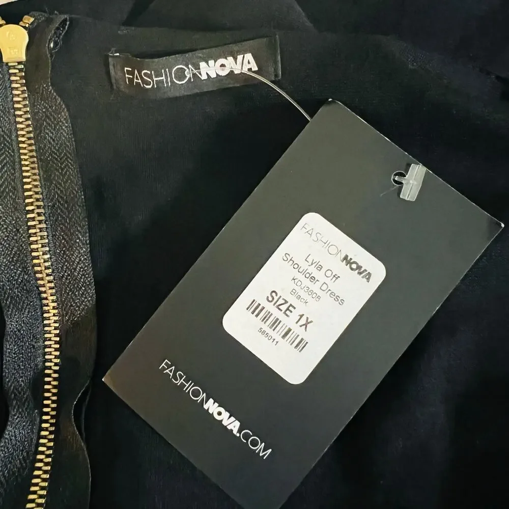 Fashion Nova Lyla Black Iff Shoulder Dress Size 1X NWT